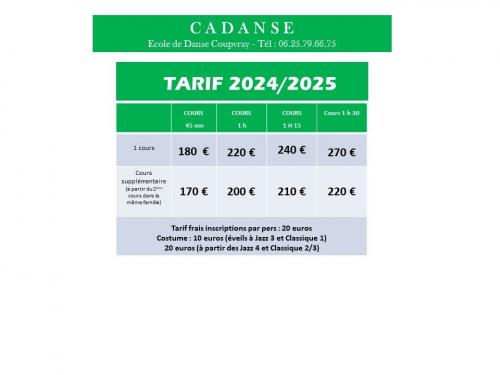 Tarif 2024 2025